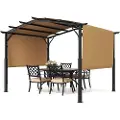 Vevor 10 x 10 fod udendørs pergola, metalpergola med buet top, udtrækkelig pergola med solskærm, stor terrassepavillon, kraftig havepergola til terrasse, baghave, veranda, poolside
