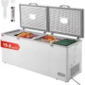 Vevor kummefryser, 561 l stor dybfryser med delt top og dobbelt låsefunktion, fritstående kommerciel kummefryser og 4 aftagelige kurve, 7-niveau justerbar temperatur, LED-lys, 6 hjul