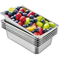 Vevor 6-pak dampbordspande 20,9 x 12,8 x 5,9 tommer dyb dampbordspande fuld størrelse 20,5 l dyb madbeholder rustfrit stål ovnplade hotelpander anti-jam dampbordspande
