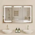 Vevor Oplyst medicinskab med spejl, 100 x 60 cm vægmonteret, 3 farver dæmpbart LED-badeværelses medicinskab med hærdet glasspejl, hukommelsesfunktion/2 justerbare hylder/stikkontakter og USB-stik