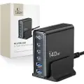 Tech-Protect DC140W GaN 5-Port Desktop Charger med 3x PD USB-C, 2x QC 3.0 USB-A - Sort
