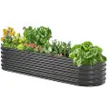 Vevor Højbed i metal, 6,53 x 1,96 x 1,4 ft udendørs galvaniseret plantekasse, åben bund, stor oval højbed til havebrug af grøntsager, blomster, urter og sukkulenter, mørkegrå