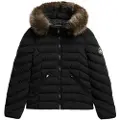 Superdry Superdrytil kvinder. W5012000A Fuji Faux Jacket sort (L), Casual, Genanvendt polister, Bæredygtig