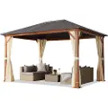 TOOLPORT 3x4m, hardtop havepavillon, inkl. 4 sidegardiner, champagnefarvet
