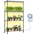 Vevor Plantestativ med vækstlys, 4 niveauer, 180W indendørs vækstlyshylde, 3 spektrum lystilstande, metalplantestativ med timer, haveplantestativ til frøopstart, 91 cm L x 33 cm B x 142 cm H