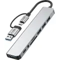 TechProtection HB06 9-i-1 USB-A/USB-C Hub Adapter med USB 2.0, USB 3.0, SD/TF-kortlæsere, 3.5mm lydstik, Type-C - Rum grå