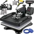 Vevor Heat Press Machine 15 x 15 Tommer 8 I 1 Heat Press 1000W Sublimationsmaskine 360° Rotation Swing Away Heat Press 8 I 1 Shirt Print Machine Dual-Tube Opvarmning til DIY T-Shirts Kasketkrus (sort)