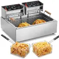 Vevor Kommerciel Frituregryde, Elektrisk Kalkunfrituregryde med 3 Aftagelige Kurve, Stor Kapacitet 18Qt / 17L Rustfrit Stål Bordplade Enkelt Oliefrituse, Til Køkkenrestaurant Brug, Sølv