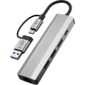 Tech-Protect HB03 5-i-1 USB-C-hubadapter med USB 2.0, USB 3.0, RJ45 Ethernet og Type-C - Rum grå