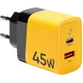 Tactical Microgrid GaN 45W vægoplader - PD3.0 USB-C, QC3.0 USB-A - Gul