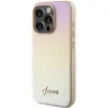 GUESS iPhone 15 Pro Guess Iridescent Metal Script Hybrid Cover - Guld