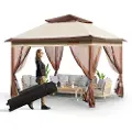 Vevor Terrassepavillon, 3,8 x 3,8 m foldepavillon til 8-10 personer, med myggenet, metalramme og PU-belagt 250D Oxford-dug, udendørs overdækning til terrasse, baghave, græsplæne, have, dæk