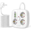 Tech-Protect PCS3X4 Stikdåse - 3 AC-udtag, 2 USB-A- og 2 USB-C-porte, 2m kabel - hvid
