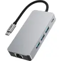 Tech-Protect HB05 9-i-1 USB-C Hub Adapter med HDMI 4K 60Hz, SD/TF-kortlæsere, USB-C 100W PD, RJ45 Ethernet, USB 3.0/2.0 - Rum grå
