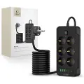 Tech-Protect PC6X6 Strømstik - 3 USB-A, 3 USB-C, 6 stikkontakter med 200cm kabel - Sort