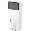 24hShop Powerbank 30.000 mAh med indbyggede USB-kabler PD 22,5 W – Hvid