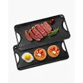 Vevor Vendbar Grill/Steppe, 20x10 tommer Forkrydret Støbejernssteppe, Bærbar Rektangulær Pande med Håndtag, Familiekøkkengrej til Indendørs/Udendørs Komfur, Gas, Campinggrill, Sort