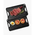 Vevor Vendbar Grill/Steppe, 14x8,5 tommer Forkrydret Støbejernssteppe, Bærbar Rektangulær Pande med Håndtag, Familiekøkkengrej til Indendørs/Udendørs Komfur, Gas, Campinggrill, Sort