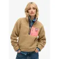 Superdry Superdrytil kvinder. W2012343A Vintage Retro beige fleece med halv lynlås (S), Casual, Polyester