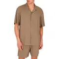 Emporio Armani Emporio Armanitil mænd. EM000593_AF12356 Brun hørskjorte (M), Casual, Linned, Korte ærmer