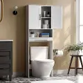 Vevor Opbevaringsskab over toilettet, 165,1 cm høj badeværelsesopbevaringsorganisator med dobbeltdør og justerbar hylde, pladsbesparende badeværelsesopbevaring over toilettet med åben hylde, hvid