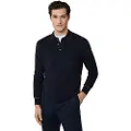Hackett London Hackett Londontil mænd. HM7000090 Navy tekstureret strikket poloshirt (L), Casual, Bomuld, Lange ærmer, Blå