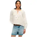 Superdry Superdrytil kvinder. W6012022A Hvid Ibiza-blondebluse (M), Casual, Bomuld, Lange ærmer