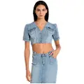 LOIS Jeans Lois Jeanstil kvinder. 431552610 Denimtop med blå pufærmer (S), Casual, Bomuld, Korte ærmer