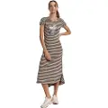 LOIS Jeans Lois Jeanstil kvinder. 447612280 Lang brun stribet kjole (M), Casual, Polyester, Korte ærmer