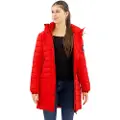 Superdry Superdrytil kvinder. W5011564A Fuji mellemlang quiltet frakke med hætte, rød (XS), Casual, Bæredygtig, Genanvendt nylon