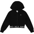Nike Pro Fleece Dri-FIT-hættetrøje med fuld lynlås til større børn (piger) - sort
