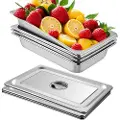 Vevor 4-pak dampbordspande 20,9 x 12,8 x 3,9 tommer dyb dampbordspande fuld størrelse 13L dyb madbeholder rustfrit stål ovnplade hotelpander anti-jam dampbordspande