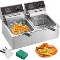 Vevor kommerciel frituregryde 12L elektrisk frituregryde 5000W Twin Basket YB-82 Dobbelttank elektrisk frituregryde bordplade i rustfrit stål Fransk friture til kommerciel brug