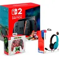 Nintendo Switch 2 + Mario Kart World + Controller Glow Super Icon + Neonblåt Og Rødt Headset