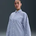 Nike Oversized Nike Sportswear Chill Poplin-trøje med knaplukning og striber til kvinder - blå