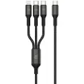 Forever 3in1 USB-kabel, USB-C til Lightning + 2x USB-C 1,2 m 60W - Svart