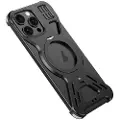 24hShop Metalbagside med stativ til iPhone 16 Pro - Svart