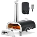 Vevor udendørs pizzaovn, 12 tommer træfyret pizzaovn, pillepizzaovn med termometer, bærbar pizzamaskine til udendørs baggård, terrasse, camping, pizzasten, bæretaske, skovl, sort