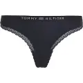 Tommy Hilfiger Tommy Hilfigertil kvinder. UW0UW04184 Tanga med logo og navyfarvede blonder (L), Afslappet, Bæredygtig, Genanvendt nylon, Blå