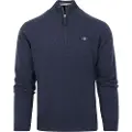 Gant Ganttil mænd. 87213 Meget fin fåreuldstrøje med marineblå halv lynlås (XXL), Casual, Bomuld