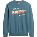 Superdry Superdrytil mænd. M2014112A Travel Postcard Graphic Crew sweatshirt blå (XL), Casual, Bomuld