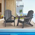Vevor Adirondack-stol i plastik, sæt med 2 al slags vejr, bærbar, foldbar bålstol, udendørs Adirondack-terrassestol med kopholder, med afslappende armlæn, ergonomisk, til haven, baghaven - grå