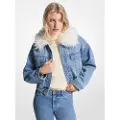 Michael Kors Michael Korstil kvinder. MF510C8FAU Denimjakke med blå imiteret pelskrave (M/L), Casual, Bomuld