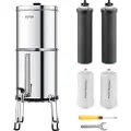 Vevor tyngdekraftsfodret vandfiltersystem, 2,25G 304 rustfrit stål bordpladefiltreringssystem, reducerer bly og op til 99% klor, med 2 aktivt kulfilter, 2 defluoreringsfilter, studs