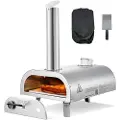 Vevor Pizzaovn Udendørs, 12" Pellet Pizzaovn, Bærbar Pizzaovn med Indbygget Termometer, Brændefyret Pizzamaskine i Rustfrit Stål, Til Baghave, Camping, Pizzasten, Skovl, Bæretaske, Sølv