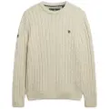 Superdry Superdrytil mænd. M6110707A Kabelstrikket beige trøje (M), Casual, Bomuld