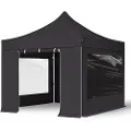 TOOLPORT 3x3m, aluminium, easy-up-pavillon, 4 sidedele, sort