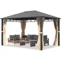 TOOLPORT 3x4m, hardtop havepavillon, inkl. 4 sidegardiner, champagnefarvet