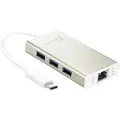 J5CREATE 3-Port USB Hub (with Ethernet)i USB hub - USB 3.0 - 3 ports - Sølv