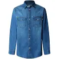 Pepe Jeans Pepe Jeanstil mænd. PM3090804A4 Almindelig skjorte blå (M), Casual, Bomuld, Denim, Lange ærmer